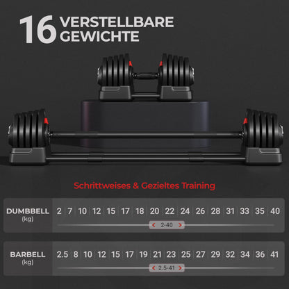 Yaheetech verstellbare Hanteln 18 kg / 24 kg / 40 kg Hantelset Gewichtsstufen Verstellbares Hantelset mit 3/2 Modi