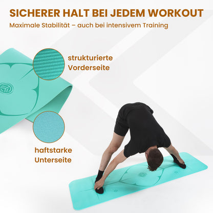 Yoga Matte aus Deutscher Entwicklung – Rutschfeste & gelenkschonende Yogamatte – 2 Komfort-Dicken (1,0 & 1,5 cm) – Weiche Sportmatte & Gymnastikmatte – Für Yoga, Pilates & Krafttraining