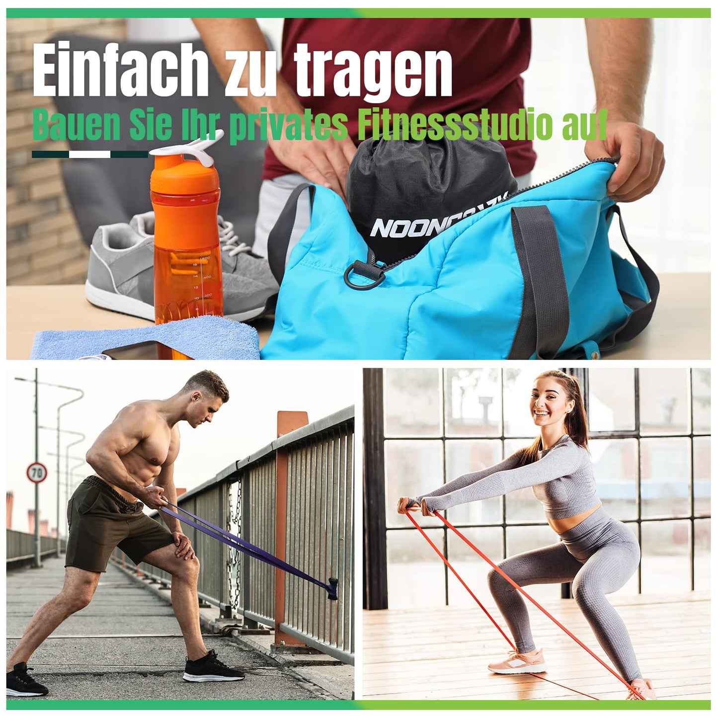Widerstandsbänder, verschiedene Stufen mit Türanker und Griffen, Fitnessbänder für Krafttraining, Training, Physiotherapie, Yoga, für Männer und Frauen