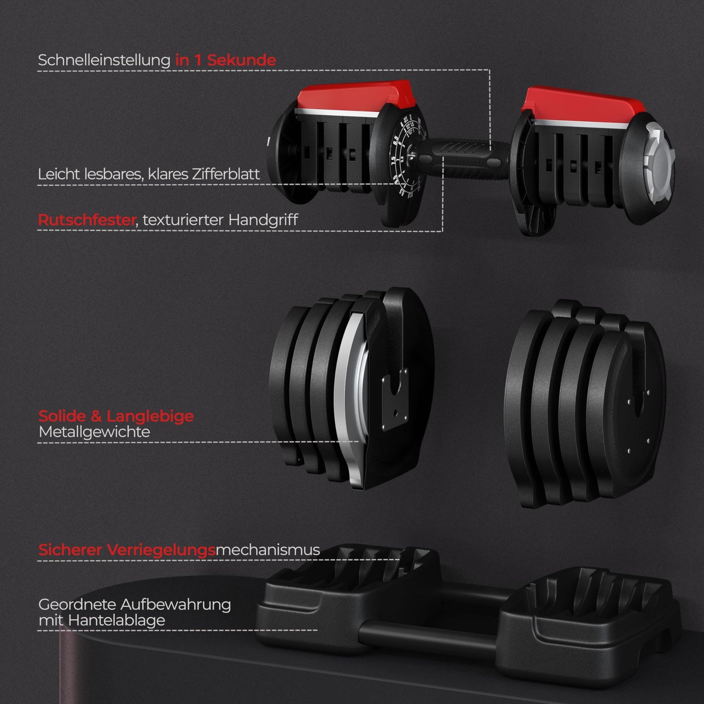 Yaheetech verstellbare Hanteln 18 kg / 24 kg / 40 kg Hantelset Gewichtsstufen Verstellbares Hantelset mit 3/2 Modi