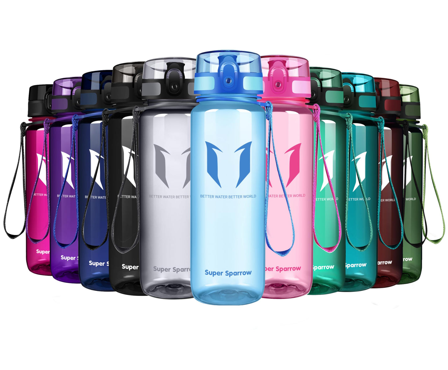 Super Sparrow Trinkflasche, Tritan Wasserflasche, 350 ml, 500 ml, 750 ml, 1000 ml, BPA-frei, Ideale Sportflasche für Sport, Radfahren, Fitness, Universität oder Outdoor, Leicht, Nachhaltig
