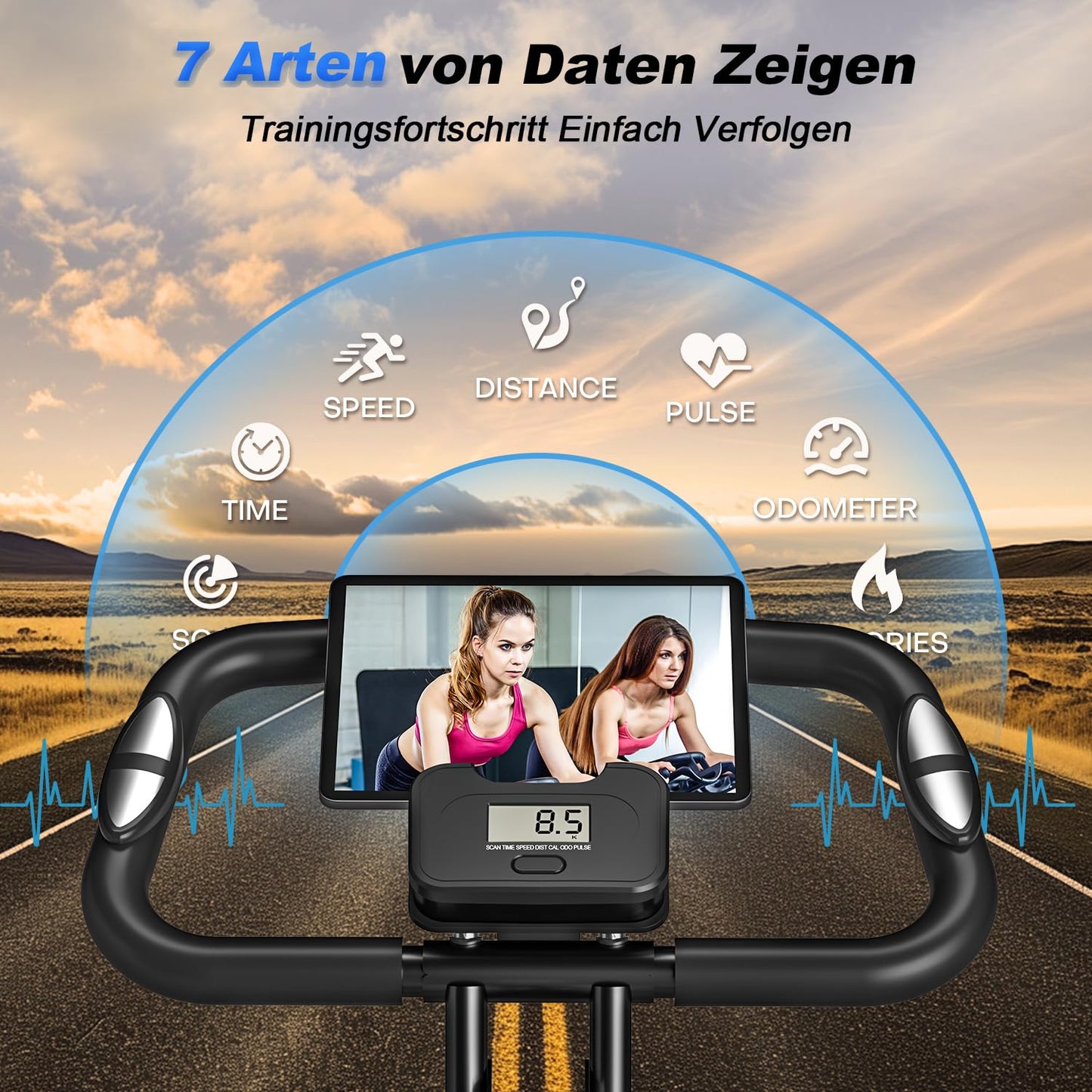 5-in-1 Heimtrainer Fahrrad, 2025 Neu Hometrainer Fahrrad mit 16 Stufen Magnetwiderstand, Klappbar Ergometer Heimtrainer mit 10dB extra Leise, Indoor Bike für Kardio-Training zu Hause, Bis 160KG