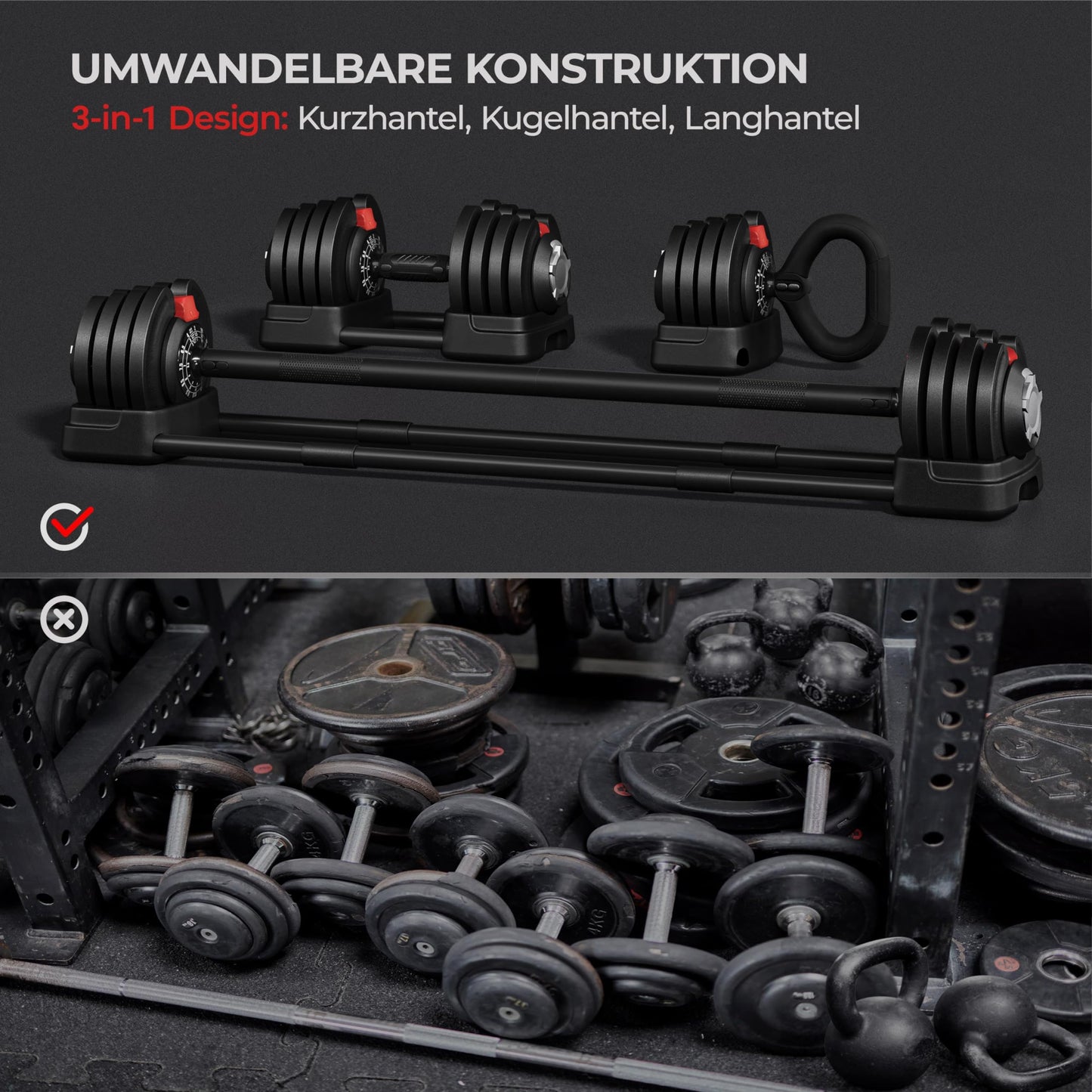 Yaheetech verstellbare Hanteln 18 kg / 24 kg / 40 kg Hantelset Gewichtsstufen Verstellbares Hantelset mit 3/2 Modi