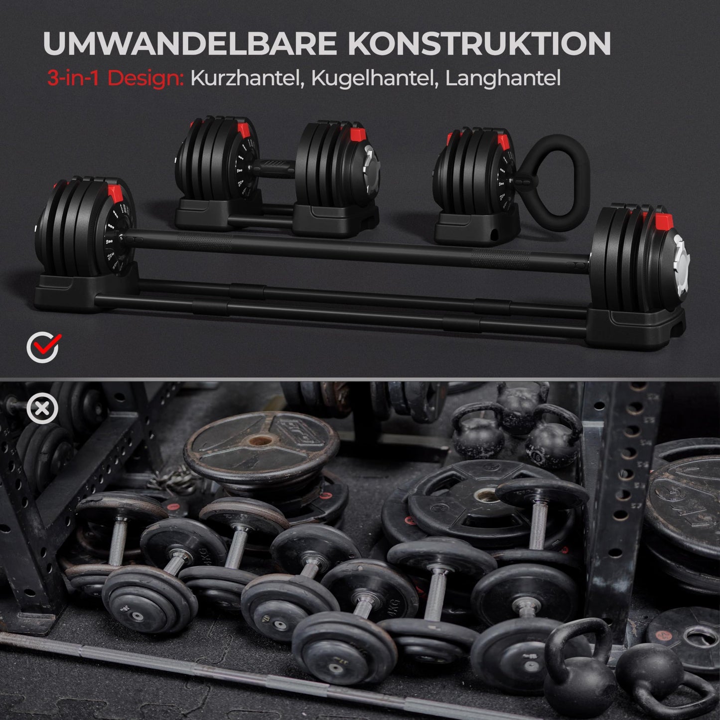 Yaheetech verstellbare Hanteln 18 kg / 24 kg / 40 kg Hantelset Gewichtsstufen Verstellbares Hantelset mit 3/2 Modi