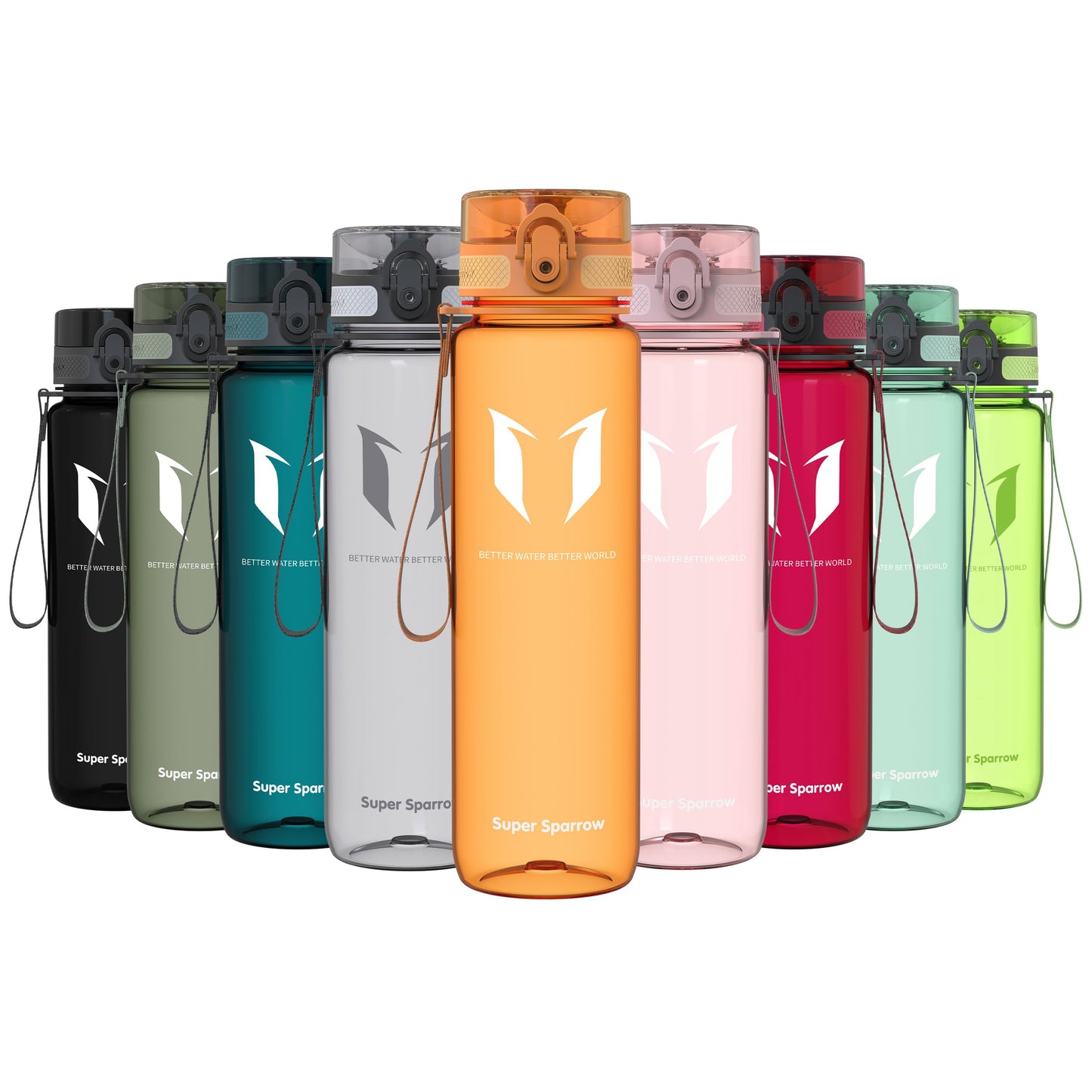 Super Sparrow Trinkflasche, Tritan Wasserflasche, 350 ml, 500 ml, 750 ml, 1000 ml, BPA-frei, Ideale Sportflasche für Sport, Radfahren, Fitness, Universität oder Outdoor, Leicht, Nachhaltig