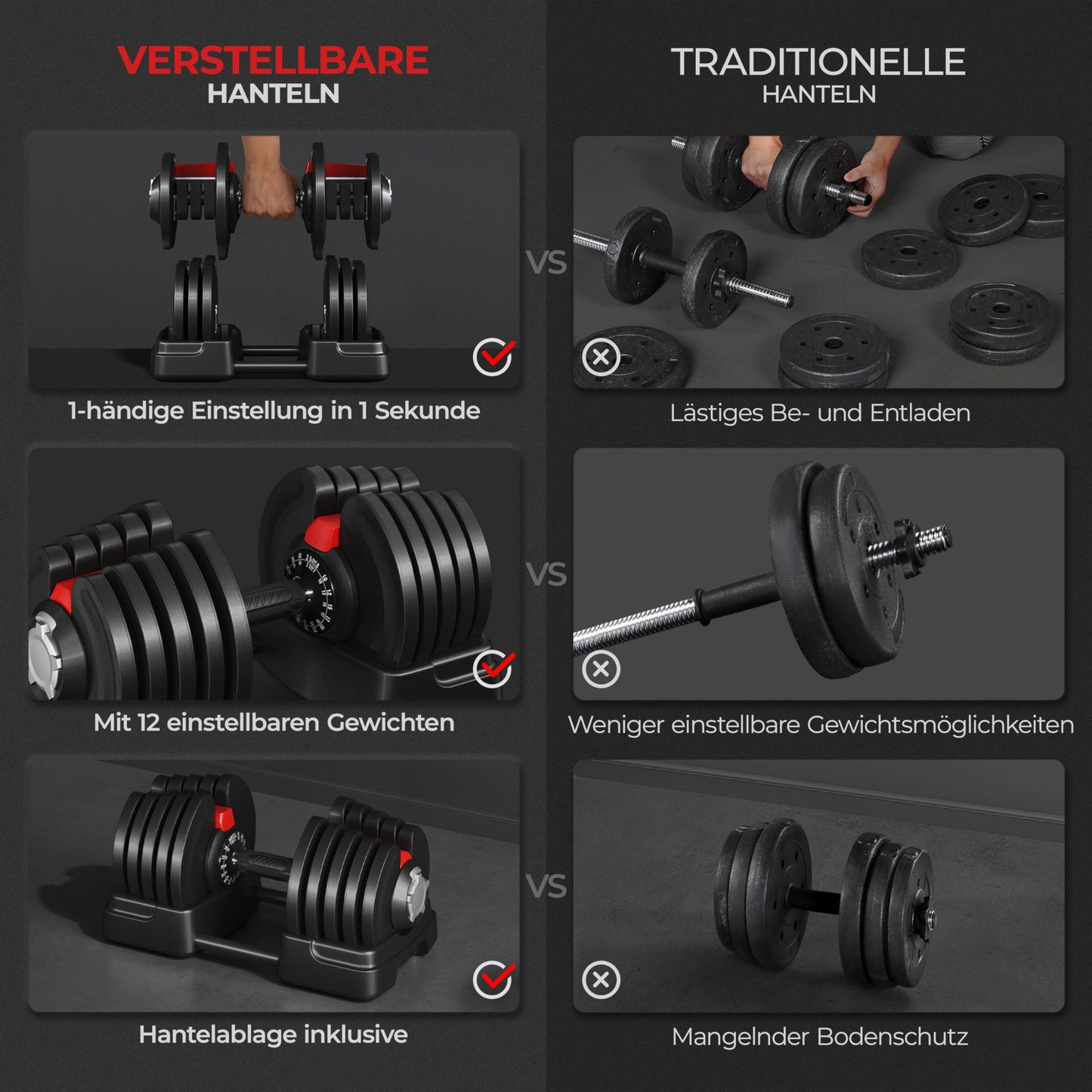 Yaheetech verstellbare Hanteln 18 kg / 24 kg / 40 kg Hantelset Gewichtsstufen Verstellbares Hantelset mit 3/2 Modi
