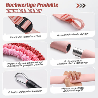 ALongSong Fitness-Bänder-Set mit 6 Widerstandsbändern 20-180 lbs oder 20-240 lbs & Pilates-Stange, Griffen, Türanker für Fitness, Widerstandstraining, Krafttraining, Fitnessgeräte für zu Hause