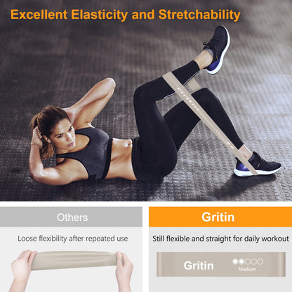 Gritin Fitness Bands [Set of 5] Resistance Bands with 5 Levels, 100% Latex Fitness Band Resistance with German Exercise Instructions and Carry Bag, Gymnastics Band for Muscle Building, Yoga
