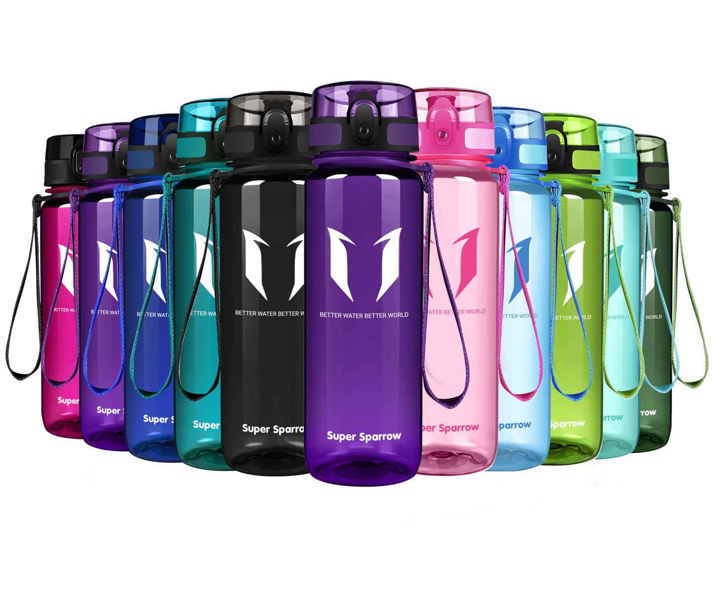 Super Sparrow Trinkflasche, Tritan Wasserflasche, 350 ml, 500 ml, 750 ml, 1000 ml, BPA-frei, Ideale Sportflasche für Sport, Radfahren, Fitness, Universität oder Outdoor, Leicht, Nachhaltig