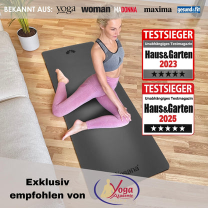 Yosana Yogamatte aus Naturkautschuk | Extrem rutschfest | Ultra-Grip-Oberfläche aus umweltfreundlichem PU | Extra breit 68 cm | Inklusive Tragegurt | Yogamatte 183 x 68 cm | 4 mm dünn
