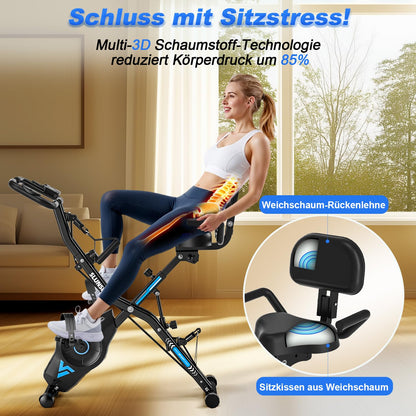 5-in-1 Heimtrainer Fahrrad, 2025 Neu Hometrainer Fahrrad mit 16 Stufen Magnetwiderstand, Klappbar Ergometer Heimtrainer mit 10dB extra Leise, Indoor Bike für Kardio-Training zu Hause, Bis 160KG