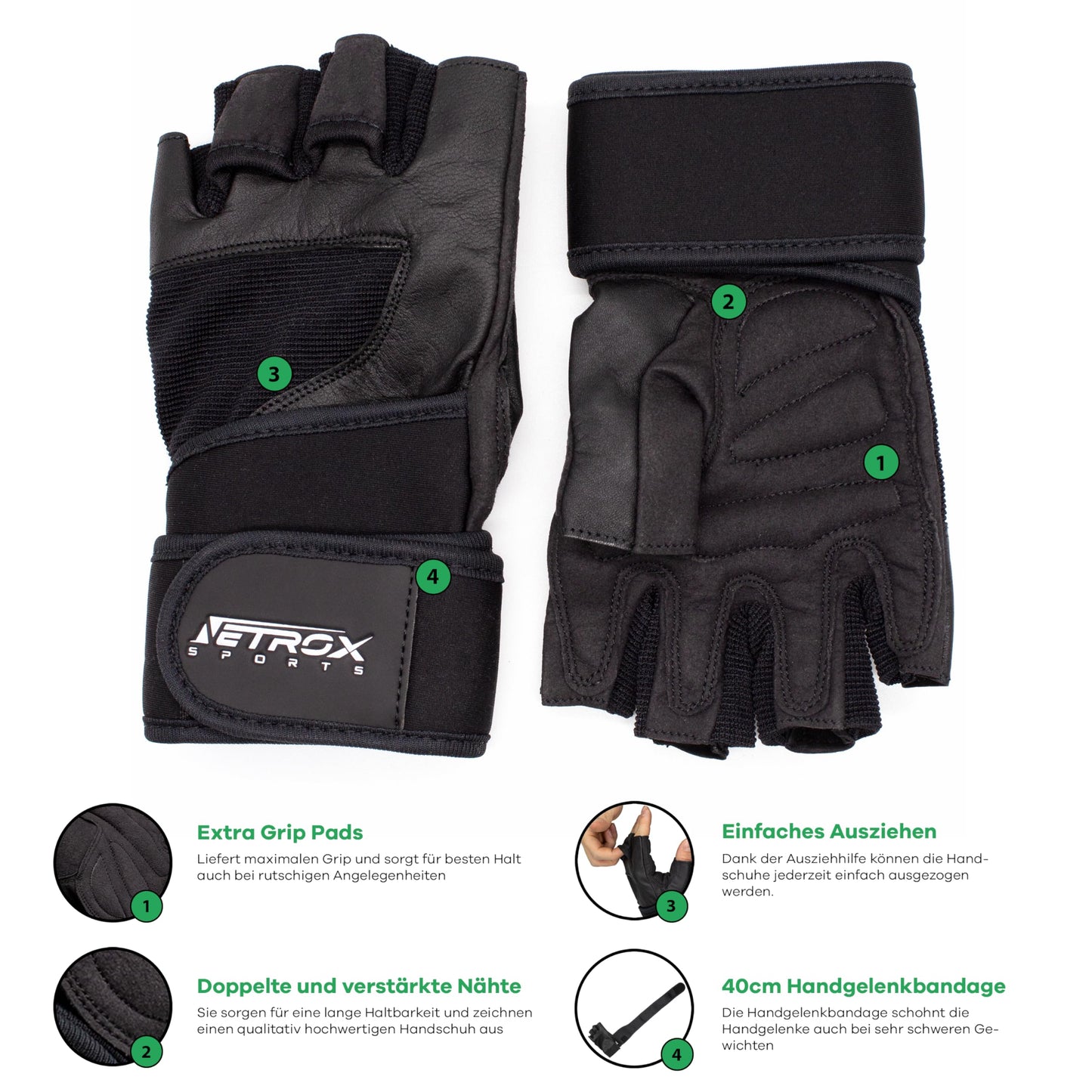 Netrox Sporttrainingshandschuhe mit Handgelenkstütze für Krafttraining, Fitnesshandschuhe für Sport, Fitnessstudio mit Handgelenkschutz, Sporthandschuhe für Männer und Frauen, Fitnesshandschuhe, Trainingshandschuhe