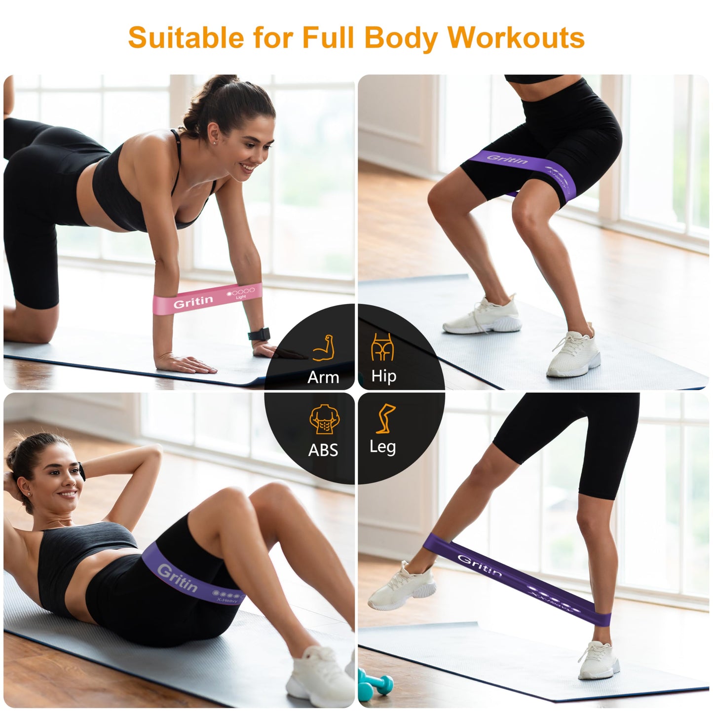 Gritin Fitness Bands [Set of 5] Resistance Bands with 5 Levels, 100% Latex Fitness Band Resistance with German Exercise Instructions and Carry Bag, Gymnastics Band for Muscle Building, Yoga