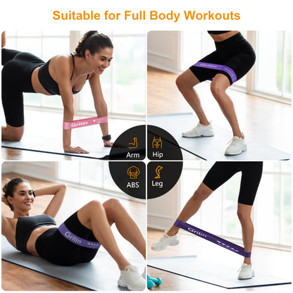 Gritin Fitness Bands [Set of 5] Resistance Bands with 5 Levels, 100% Latex Fitness Band Resistance with German Exercise Instructions and Carry Bag, Gymnastics Band for Muscle Building, Yoga