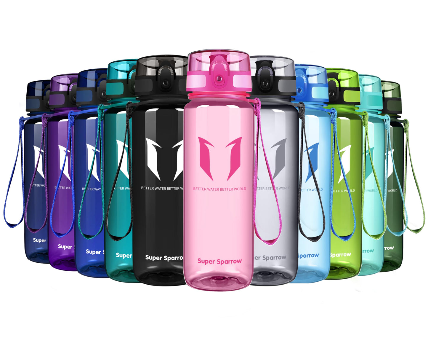 Super Sparrow Trinkflasche, Tritan Wasserflasche, 350 ml, 500 ml, 750 ml, 1000 ml, BPA-frei, Ideale Sportflasche für Sport, Radfahren, Fitness, Universität oder Outdoor, Leicht, Nachhaltig