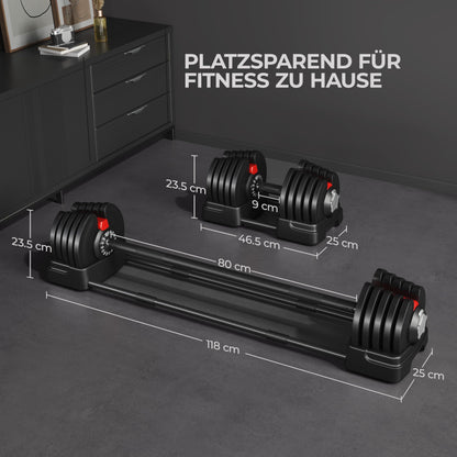 Yaheetech verstellbare Hanteln 18 kg / 24 kg / 40 kg Hantelset Gewichtsstufen Verstellbares Hantelset mit 3/2 Modi