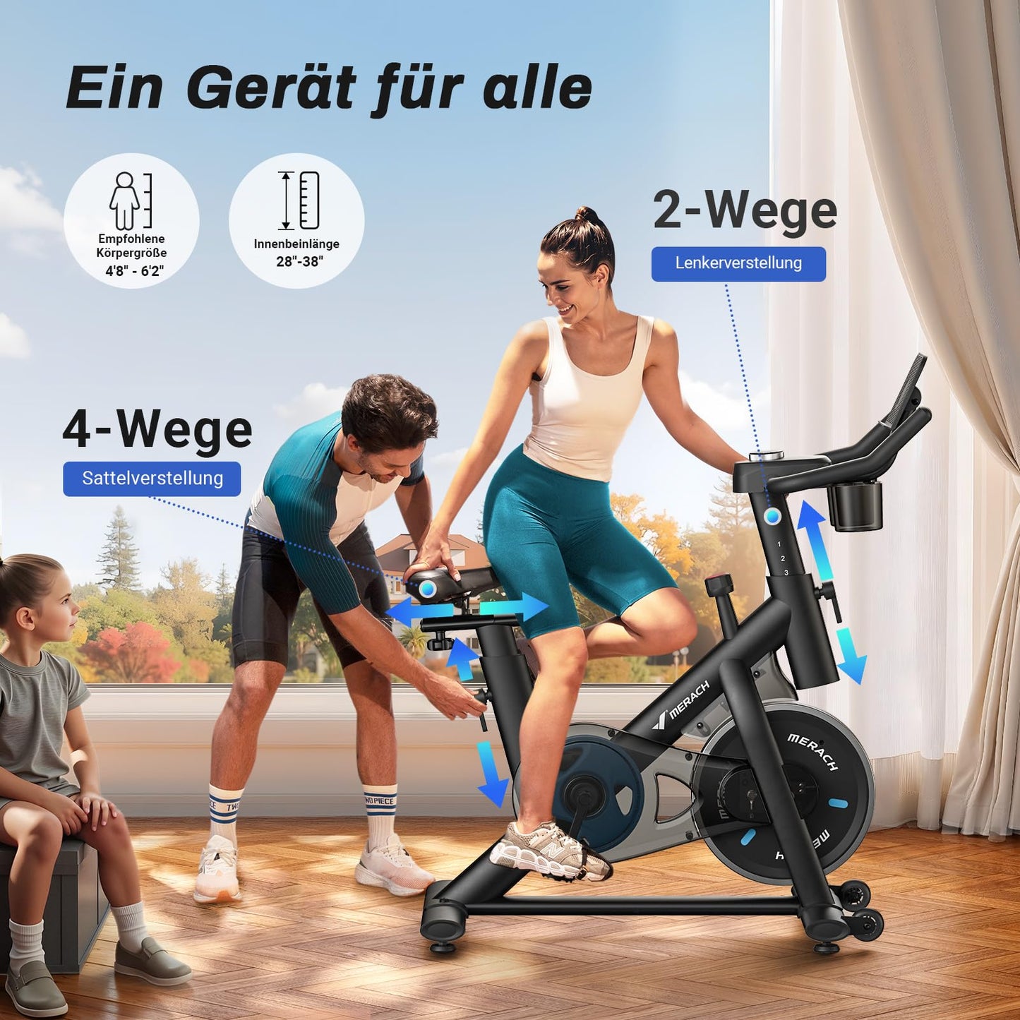 MERACH Heimtrainer mit verstellbarem Widerstand, leises Heimtrainingsfahrrad mit verbessertem LCD-Monitor, Tablet-Halter, Indoor-Cycling-Bike für Cardio-Training zu Hause, eigene App, bis zu 136 kg
